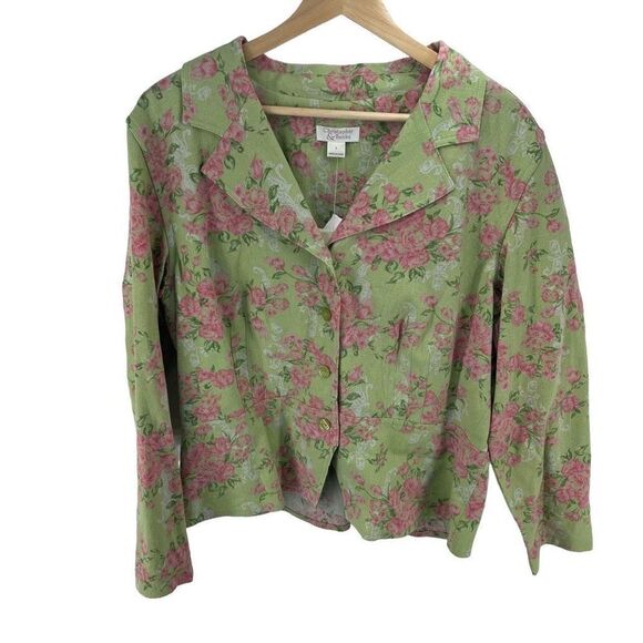 NWT Christopher & Banks linen Pink Floral Patterned blazer Jacket large NEW - Picture 2 of 12